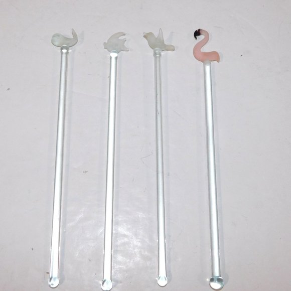 Set 4 Glass Animal Stir Swizzle Stix - Picture 1 of 4